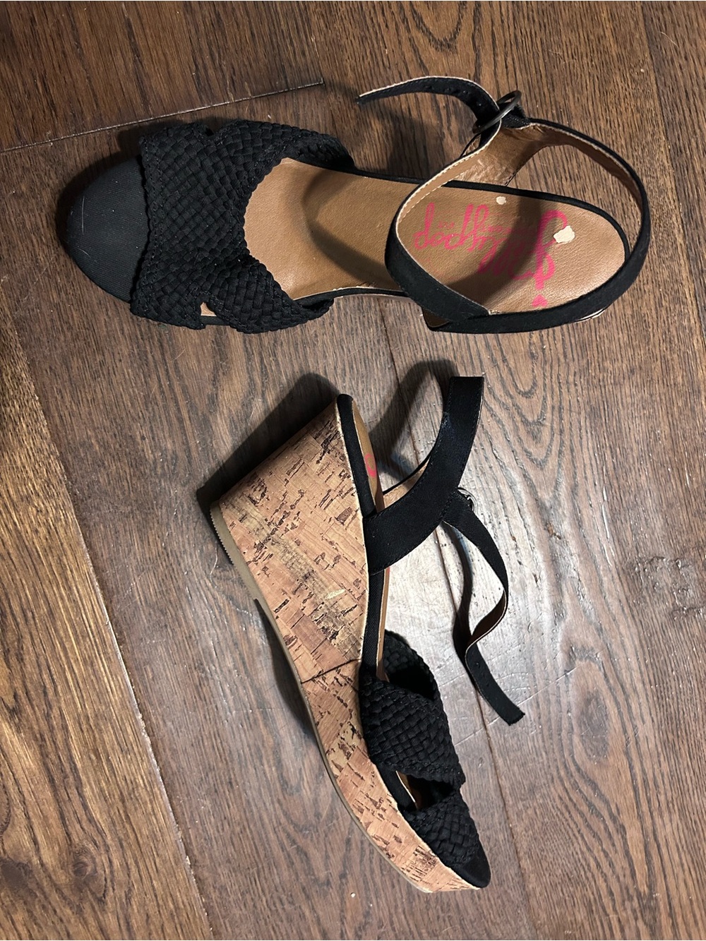 Jellypop Black Woven Cork Wedge Sandals